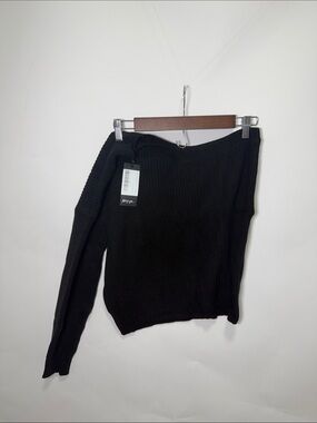 Nasty Gal Black One-Shoulder Knit Sweater